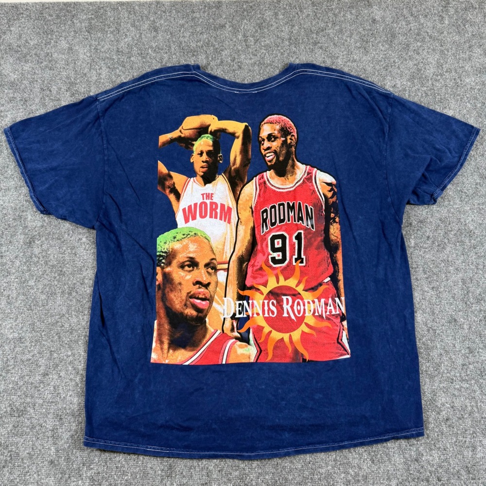 Philcos Vintage Dennis Rodman Washed Tee XL Navy The Worm Basketball 91 Women's‎